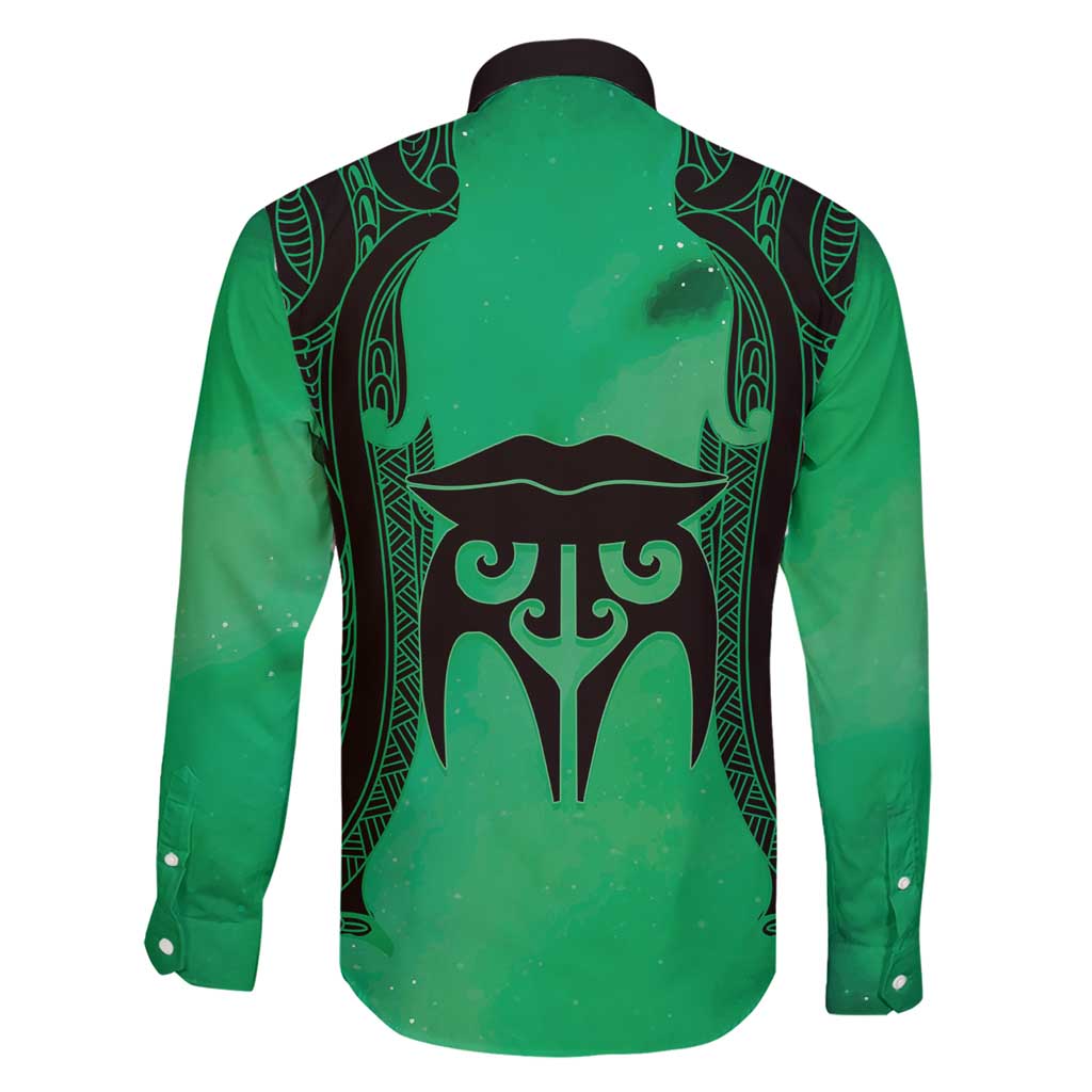 Personalised Moko Kauae New Zealand Family Matching Short Sleeve Bodycon Dress and Hawaiian Shirt Maori Chin Tattoo Green LT14 - Polynesian Pride