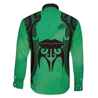 Personalised Moko Kauae New Zealand Family Matching Short Sleeve Bodycon Dress and Hawaiian Shirt Maori Chin Tattoo Green LT14 - Polynesian Pride