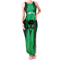 Personalised Moko Kauae New Zealand Family Matching Tank Maxi Dress and Hawaiian Shirt Maori Chin Tattoo Green LT14 Mom's Dress Green - Polynesian Pride
