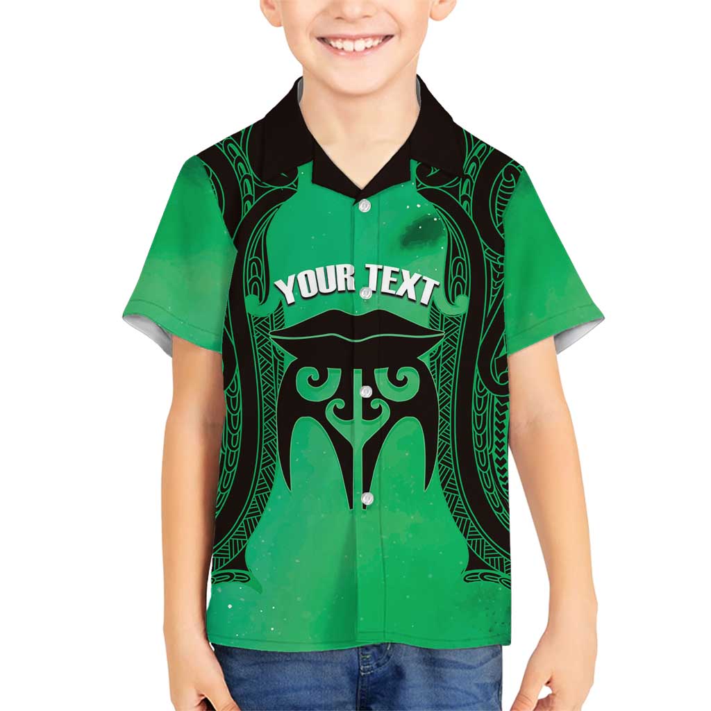 Personalised Moko Kauae New Zealand Family Matching Tank Maxi Dress and Hawaiian Shirt Maori Chin Tattoo Green LT14 Son's Shirt Green - Polynesian Pride