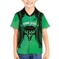 Personalised Moko Kauae New Zealand Family Matching Tank Maxi Dress and Hawaiian Shirt Maori Chin Tattoo Green LT14 Son's Shirt Green - Polynesian Pride