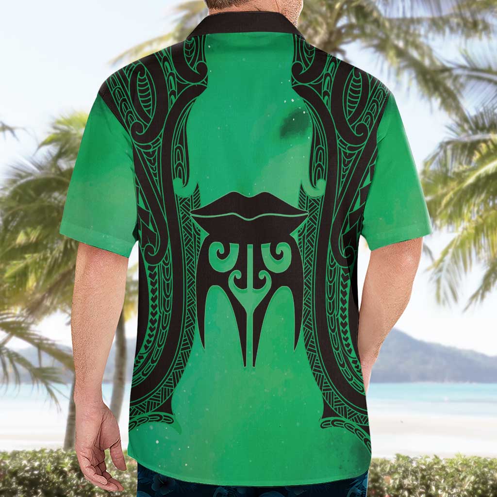 Personalised Moko Kauae New Zealand Hawaiian Shirt Maori Chin Tattoo Green LT14 - Polynesian Pride