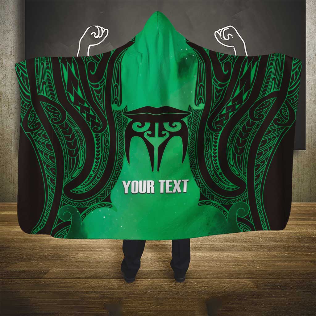 Personalised Moko Kauae New Zealand Hooded Blanket Maori Chin Tattoo Green LT14 - Polynesian Pride