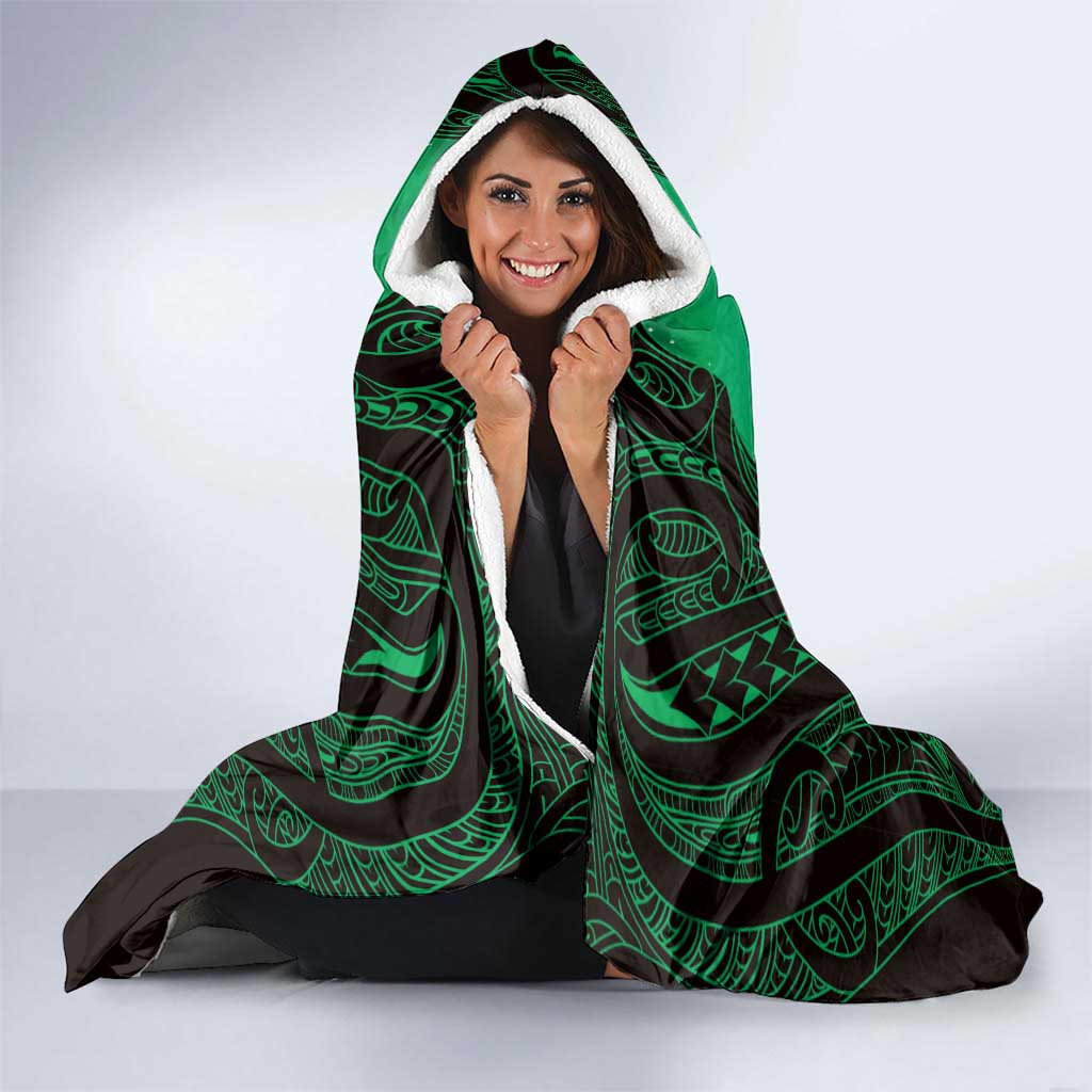 Personalised Moko Kauae New Zealand Hooded Blanket Maori Chin Tattoo Green LT14 - Polynesian Pride