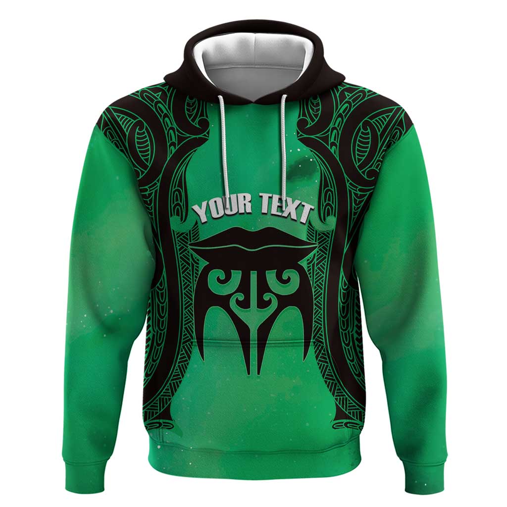 Personalised Moko Kauae New Zealand Hoodie Maori Chin Tattoo Green - Polynesian Pride