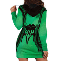 Personalised Moko Kauae New Zealand Hoodie Dress Maori Chin Tattoo Green LT14 - Polynesian Pride