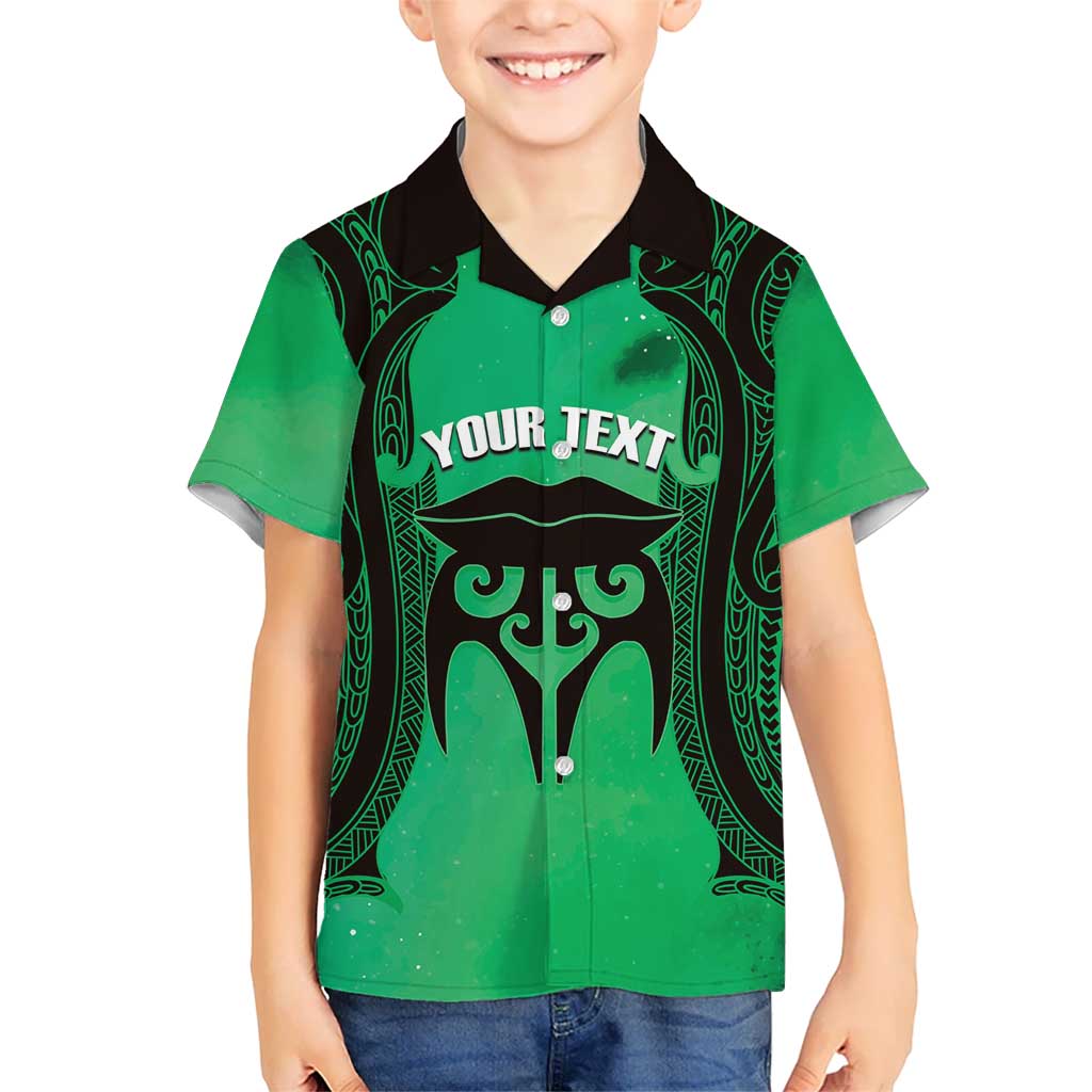 Personalised Moko Kauae New Zealand Kid Hawaiian Shirt Maori Chin Tattoo Green LT14 Kid Green - Polynesian Pride