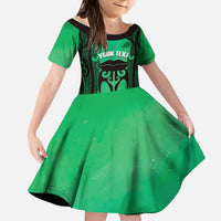 Personalised Moko Kauae New Zealand Kid Short Sleeve Dress Maori Chin Tattoo Green LT14 KID Green - Polynesian Pride