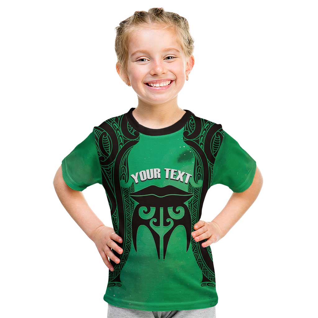 Personalised Moko Kauae New Zealand Kid T Shirt Maori Chin Tattoo Green LT14 Green - Polynesian Pride