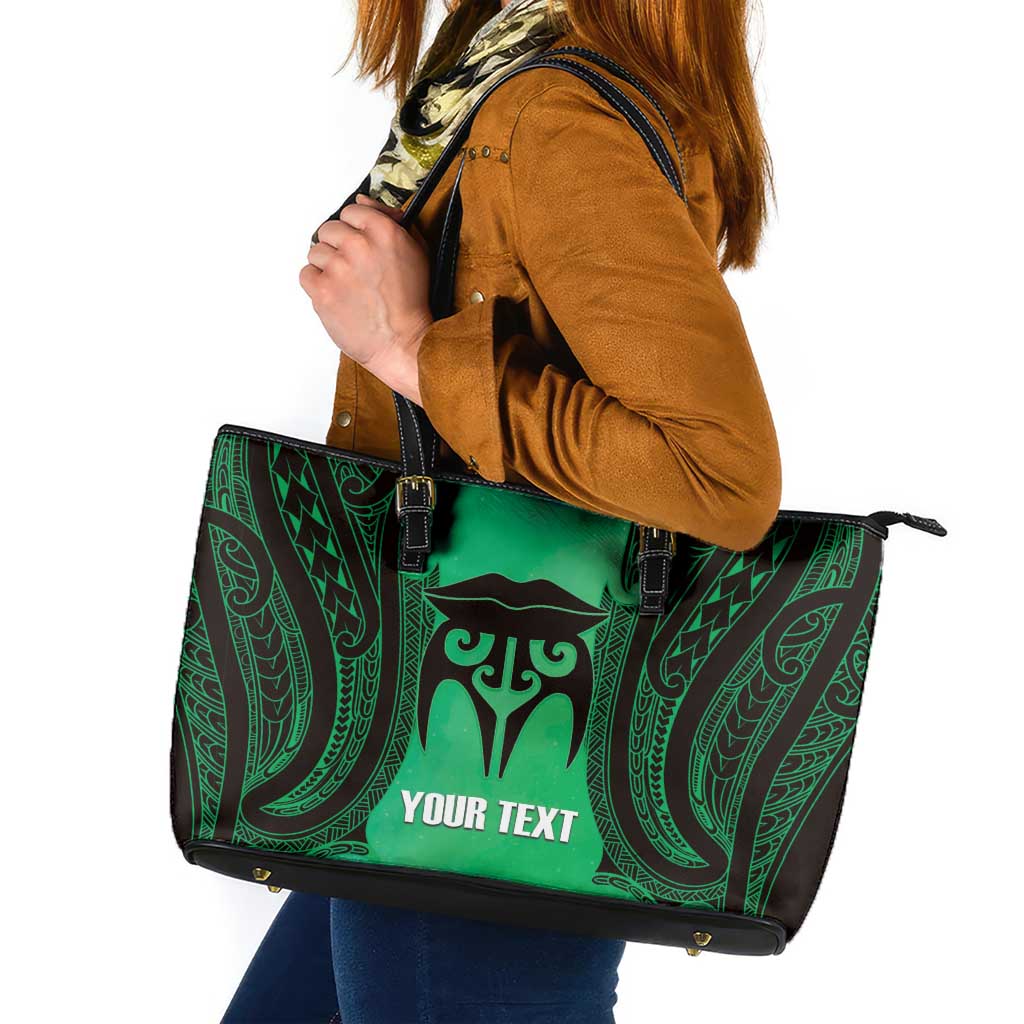 Personalised Moko Kauae New Zealand Leather Tote Bag Maori Chin Tattoo Green LT14 Green - Polynesian Pride