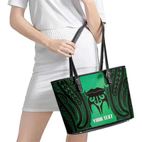Personalised Moko Kauae New Zealand Leather Tote Bag Maori Chin Tattoo Green LT14 - Polynesian Pride