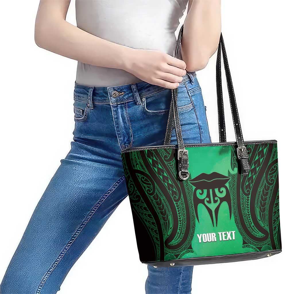Personalised Moko Kauae New Zealand Leather Tote Bag Maori Chin Tattoo Green LT14 - Polynesian Pride