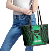 Personalised Moko Kauae New Zealand Leather Tote Bag Maori Chin Tattoo Green LT14 - Polynesian Pride