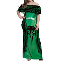 Personalised Moko Kauae New Zealand Off Shoulder Maxi Dress Maori Chin Tattoo Green LT14 Women Green - Polynesian Pride
