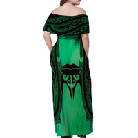 Personalised Moko Kauae New Zealand Off Shoulder Maxi Dress Maori Chin Tattoo Green LT14 - Polynesian Pride