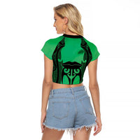 Personalised Moko Kauae New Zealand Raglan Cropped T Shirt Maori Chin Tattoo Green LT14 - Polynesian Pride