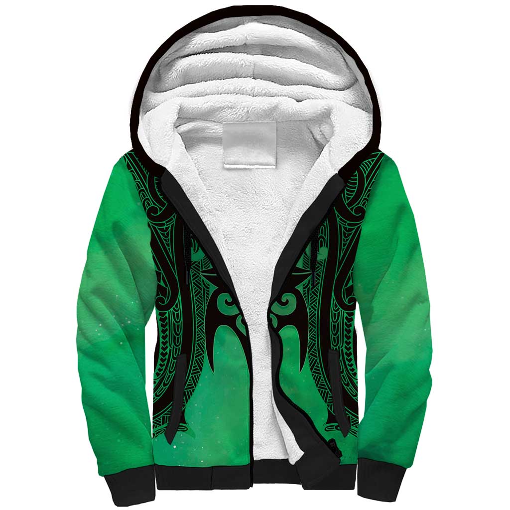 Personalised Moko Kauae New Zealand Sherpa Hoodie Maori Chin Tattoo Green LT14 Unisex Green - Polynesian Pride