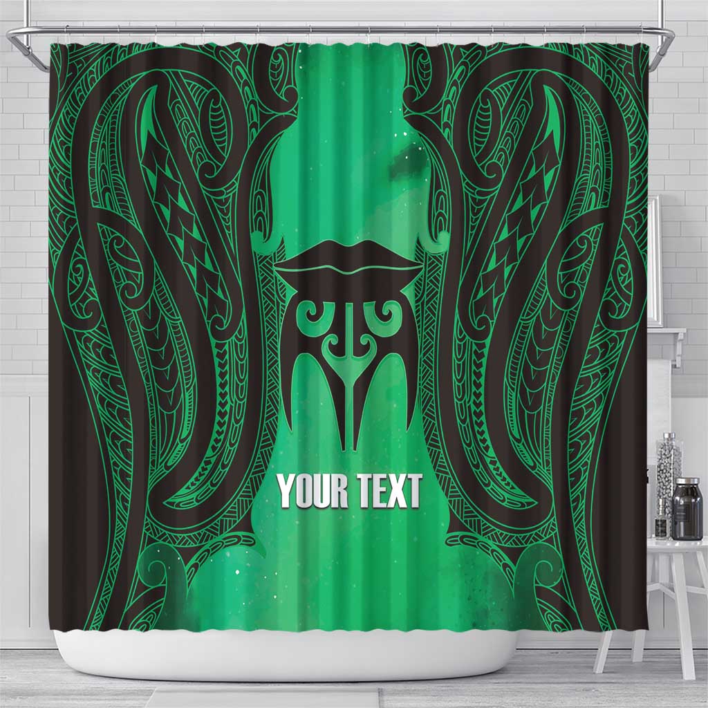 Personalised Moko Kauae New Zealand Shower Curtain Maori Chin Tattoo Green LT14 - Polynesian Pride