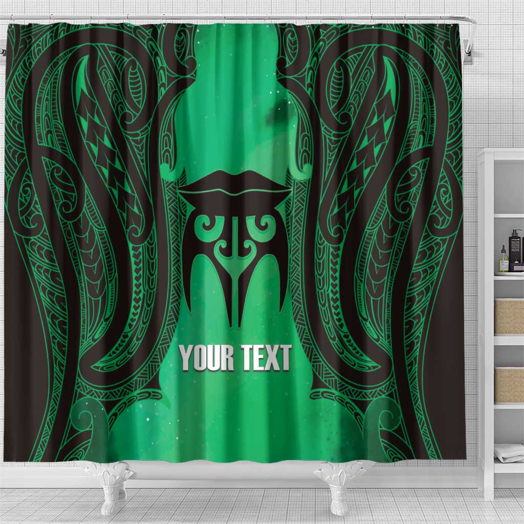 Personalised Moko Kauae New Zealand Shower Curtain Maori Chin Tattoo Green LT14 - Polynesian Pride