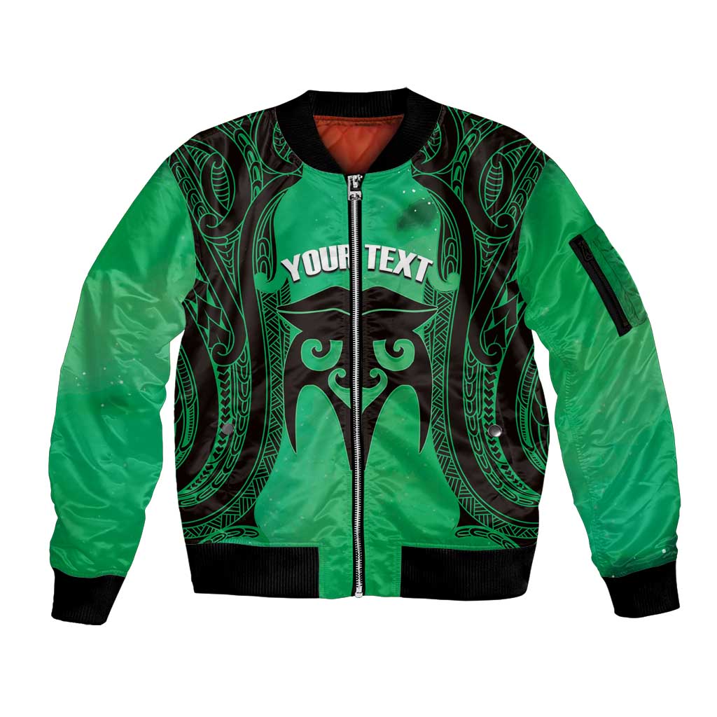 Personalised Moko Kauae New Zealand Sleeve Zip Bomber Jacket Maori Chin Tattoo Green LT14 Unisex Green - Polynesian Pride