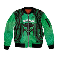 Personalised Moko Kauae New Zealand Sleeve Zip Bomber Jacket Maori Chin Tattoo Green LT14 Unisex Green - Polynesian Pride