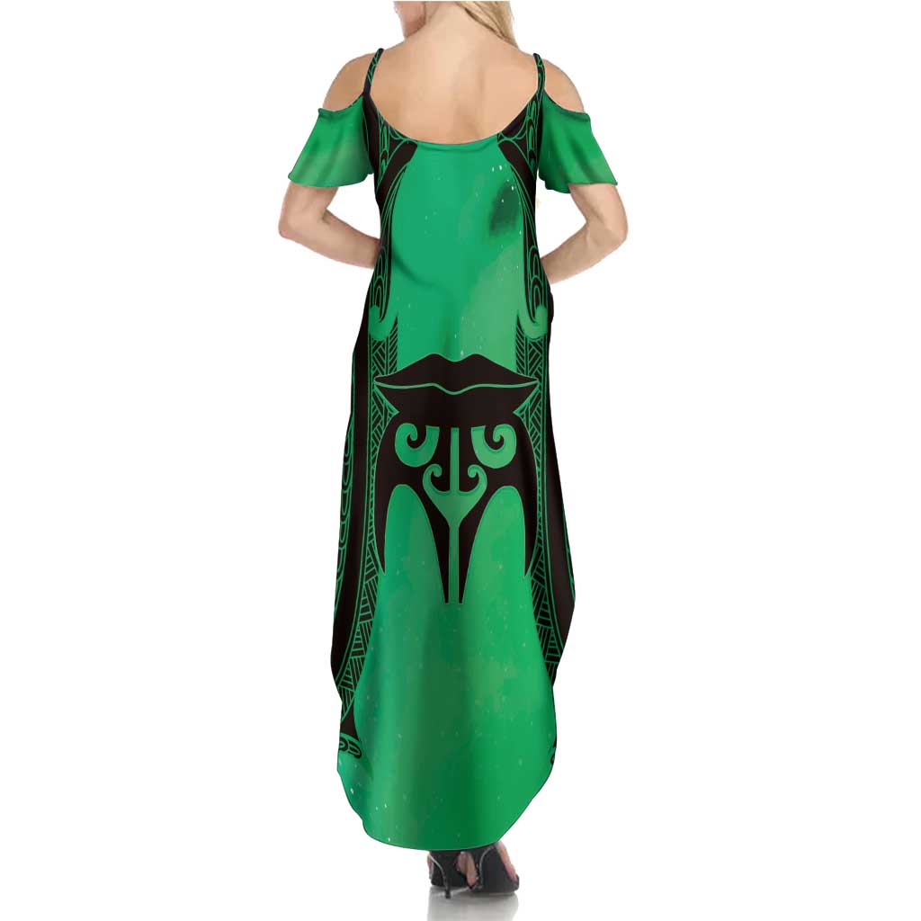 Personalised Moko Kauae New Zealand Summer Maxi Dress Maori Chin Tattoo Green LT14 - Polynesian Pride