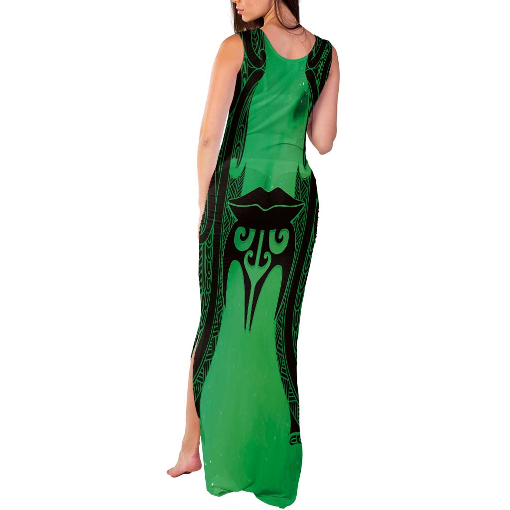 Personalised Moko Kauae New Zealand Tank Maxi Dress Maori Chin Tattoo Green LT14 - Polynesian Pride