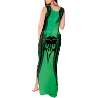 Personalised Moko Kauae New Zealand Tank Maxi Dress Maori Chin Tattoo Green LT14 - Polynesian Pride