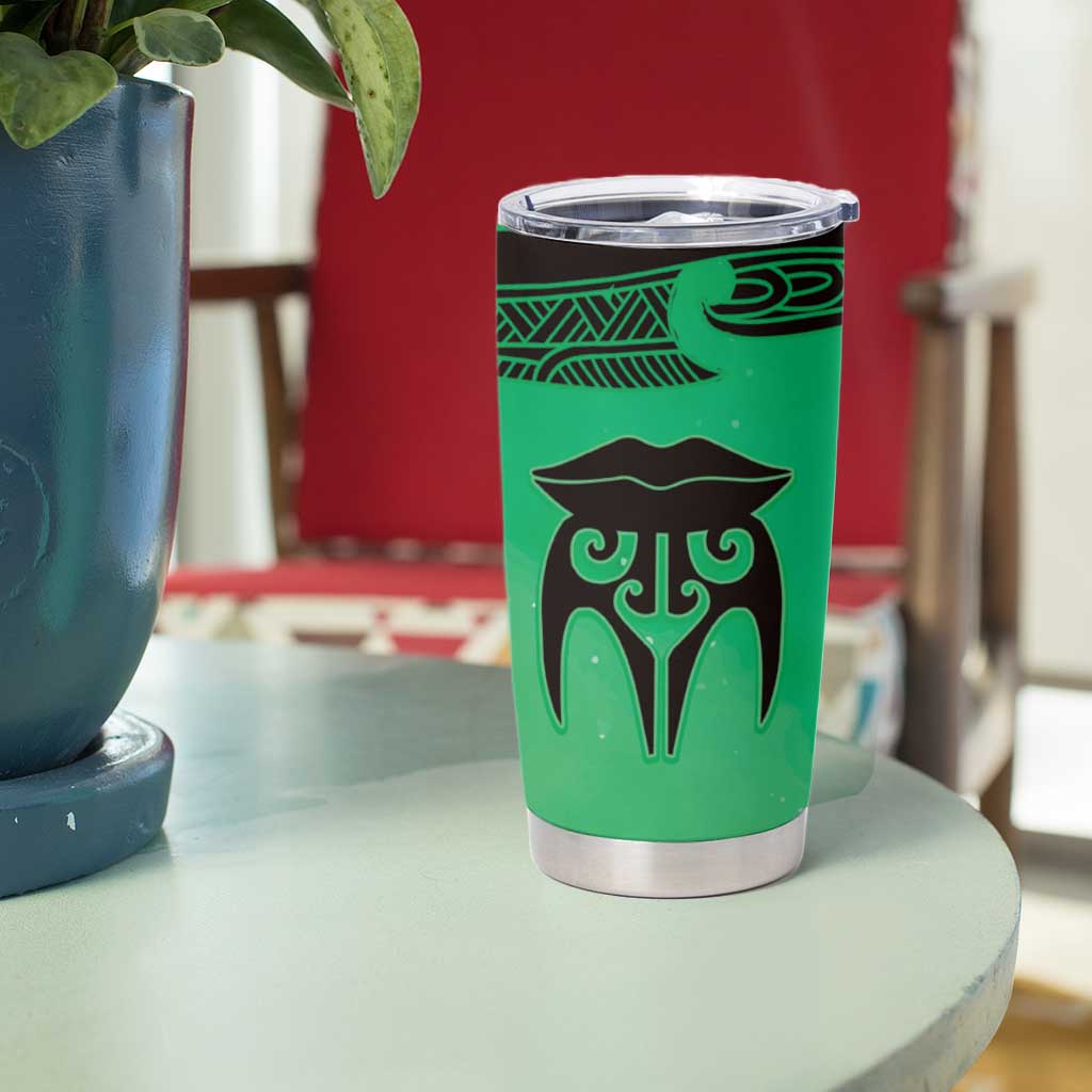Personalised Moko Kauae New Zealand Tumbler Cup Maori Chin Tattoo Green LT14 - Polynesian Pride