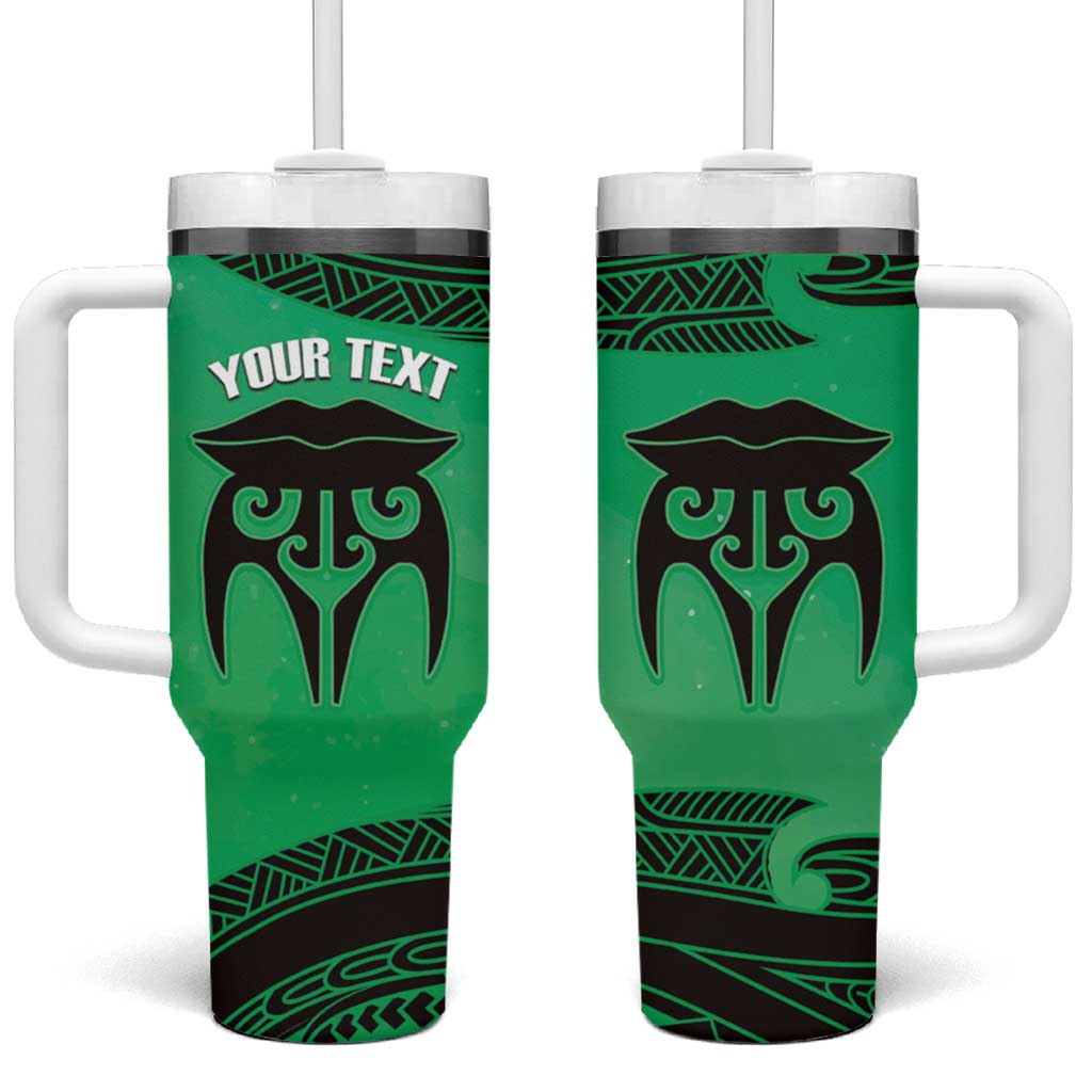 Personalised Moko Kauae New Zealand Tumbler With Handle Maori Chin Tattoo Green LT14 One Size: 40 oz Green - Polynesian Pride