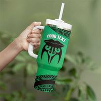 Personalised Moko Kauae New Zealand Tumbler With Handle Maori Chin Tattoo Green LT14 - Polynesian Pride