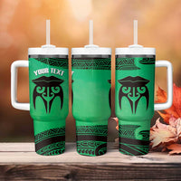 Personalised Moko Kauae New Zealand Tumbler With Handle Maori Chin Tattoo Green LT14 - Polynesian Pride
