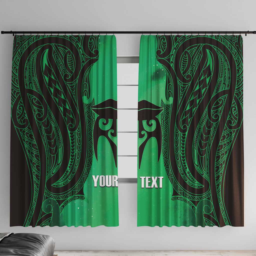 Personalised Moko Kauae New Zealand Window Curtain Maori Chin Tattoo Green LT14 With Hooks Green - Polynesian Pride