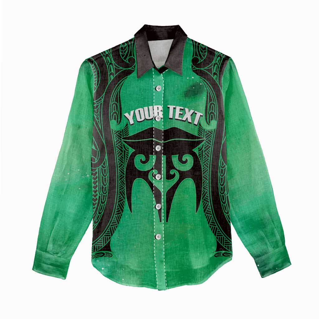 Personalised Moko Kauae New Zealand Women Casual Shirt Maori Chin Tattoo Green - Polynesian Pride