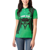 Personalised Moko Kauae New Zealand Women Polo Shirt Maori Chin Tattoo Green - Polynesian Pride