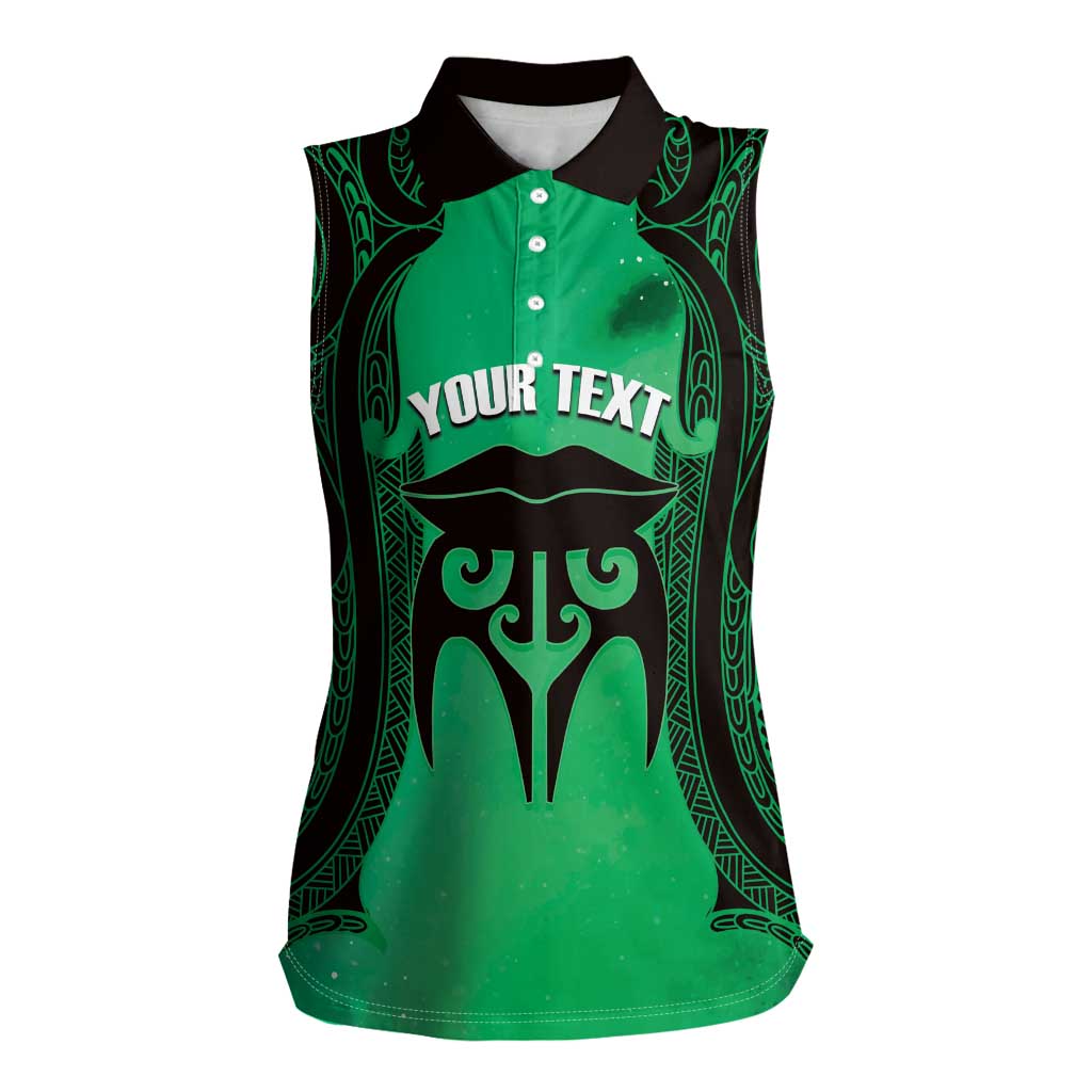 Personalised Moko Kauae New Zealand Women Sleeveless Polo Shirt Maori Chin Tattoo Green LT14 Female Green - Polynesian Pride