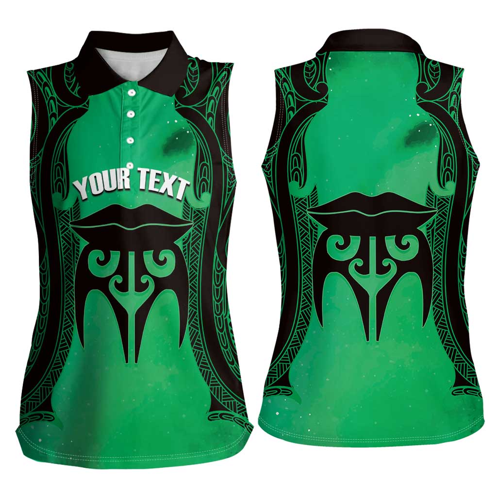 Personalised Moko Kauae New Zealand Women Sleeveless Polo Shirt Maori Chin Tattoo Green LT14 - Polynesian Pride