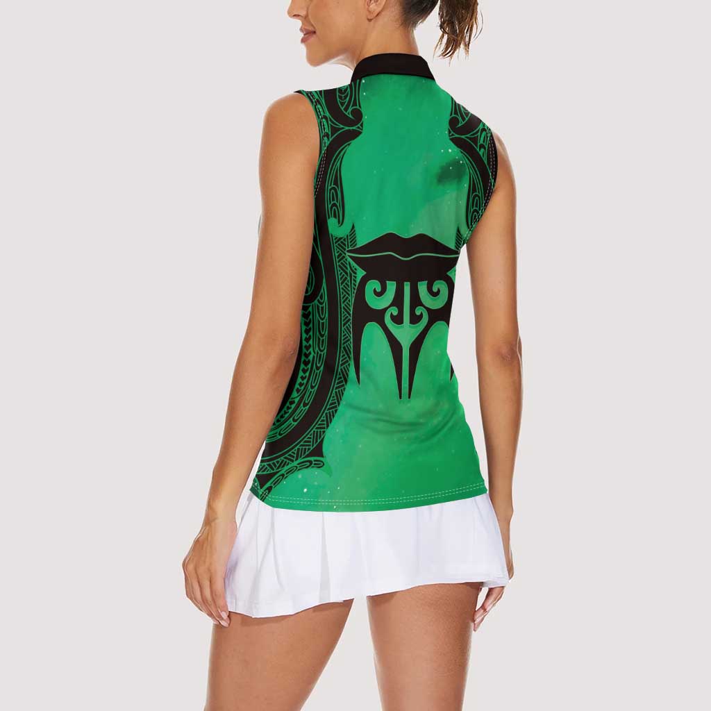 Personalised Moko Kauae New Zealand Women Sleeveless Polo Shirt Maori Chin Tattoo Green LT14 - Polynesian Pride