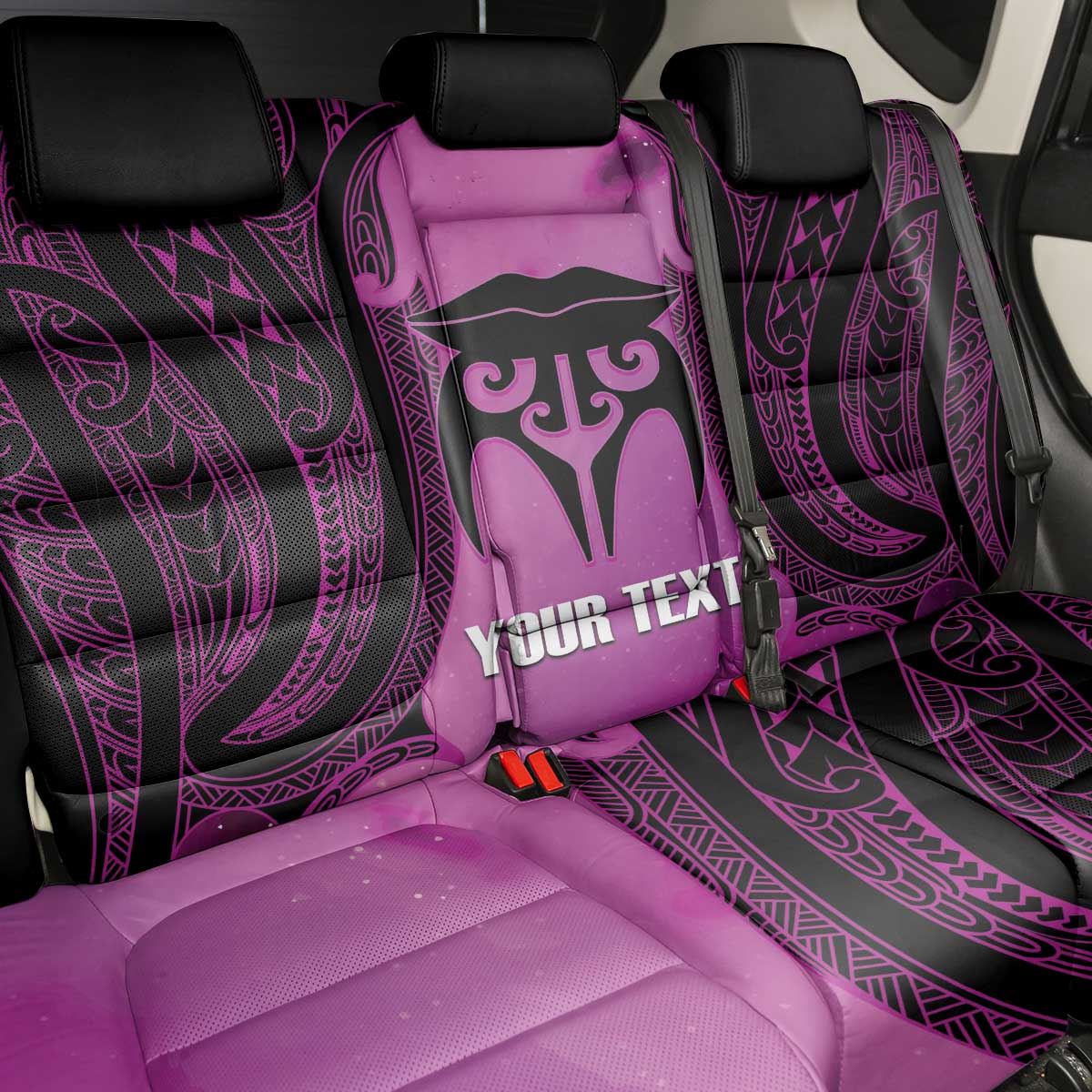 Personalised Moko Kauae New Zealand Back Car Seat Cover Maori Chin Tattoo Pink - Polynesian Pride
