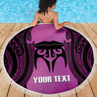 Personalised Moko Kauae New Zealand Beach Blanket Maori Chin Tattoo Pink LT14 - Polynesian Pride