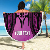 Personalised Moko Kauae New Zealand Beach Blanket Maori Chin Tattoo Pink LT14 - Polynesian Pride