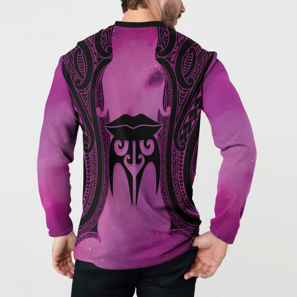 Personalised Moko Kauae New Zealand Button Sweatshirt Maori Chin Tattoo Pink - Polynesian Pride