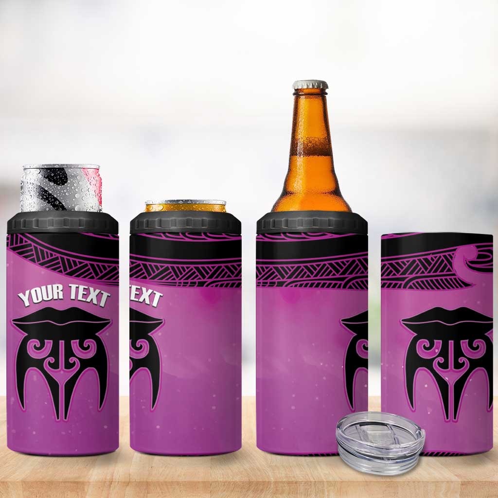 Personalised Moko Kauae New Zealand 4 in 1 Can Cooler Tumbler Maori Chin Tattoo Pink LT14 - Polynesian Pride