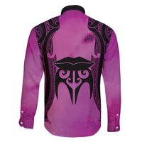 Personalised Moko Kauae New Zealand Family Matching Long Sleeve Bodycon Dress and Hawaiian Shirt Maori Chin Tattoo Pink LT14 - Polynesian Pride