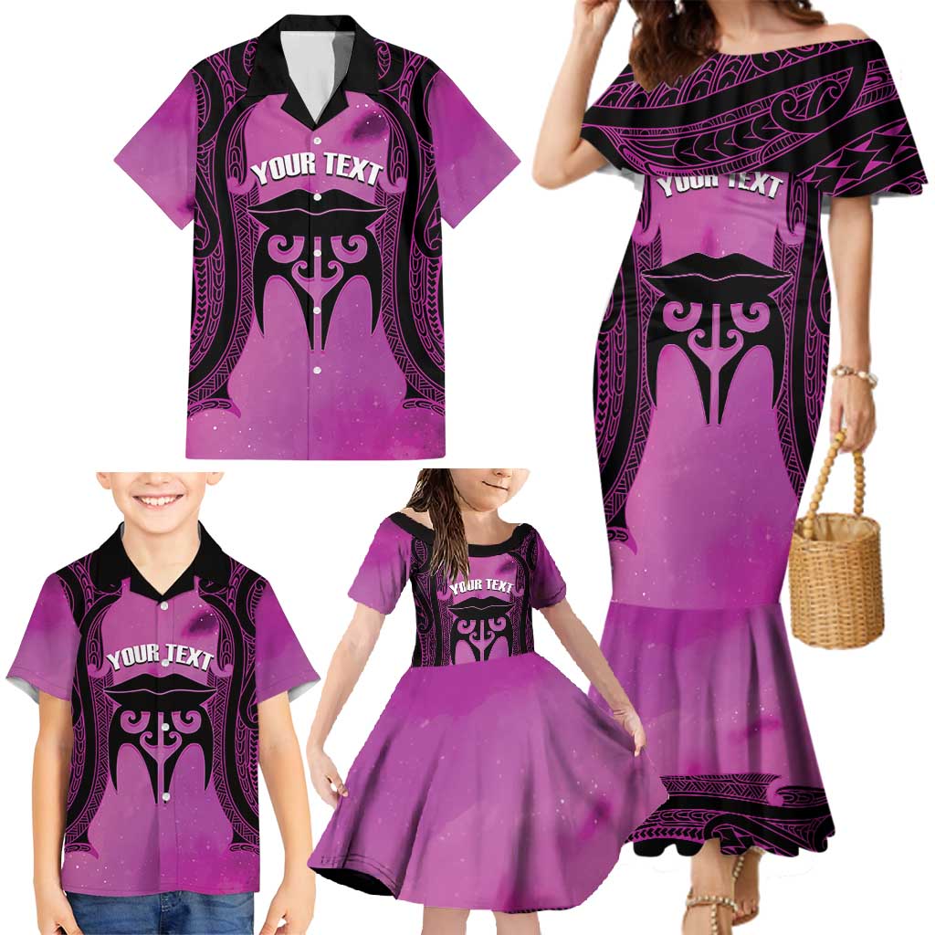 Personalised Moko Kauae New Zealand Family Matching Mermaid Dress and Hawaiian Shirt Maori Chin Tattoo Pink - Polynesian Pride