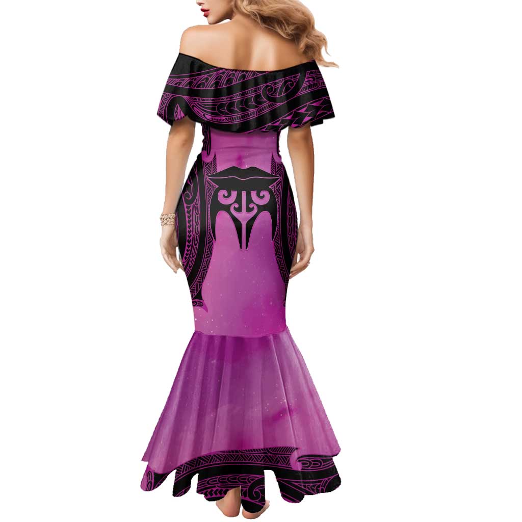 Personalised Moko Kauae New Zealand Family Matching Mermaid Dress and Hawaiian Shirt Maori Chin Tattoo Pink LT14 - Polynesian Pride