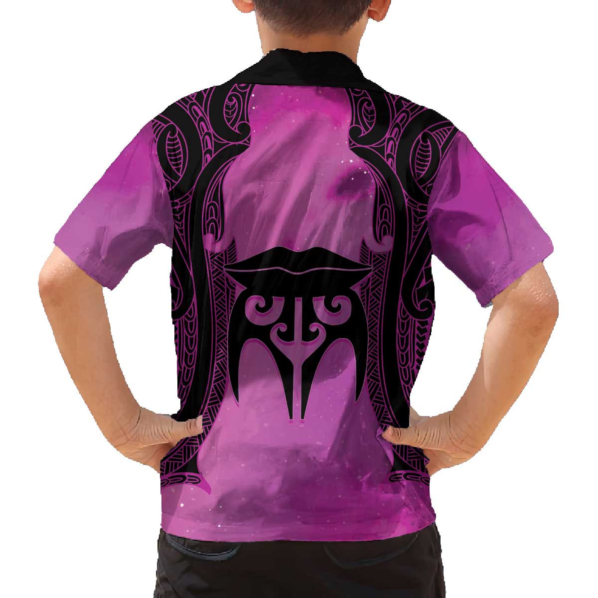 Personalised Moko Kauae New Zealand Family Matching Off The Shoulder Long Sleeve Dress and Hawaiian Shirt Maori Chin Tattoo Pink LT14 - Polynesian Pride