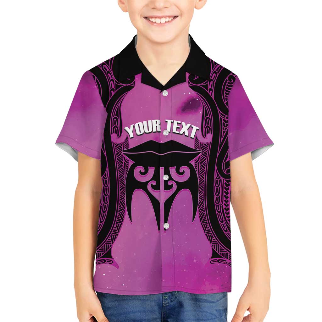 Personalised Moko Kauae New Zealand Family Matching Puletasi and Hawaiian Shirt Maori Chin Tattoo Pink LT14 Son's Shirt Pink - Polynesian Pride