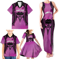 Personalised Moko Kauae New Zealand Family Matching Tank Maxi Dress and Hawaiian Shirt Maori Chin Tattoo Pink LT14 - Polynesian Pride