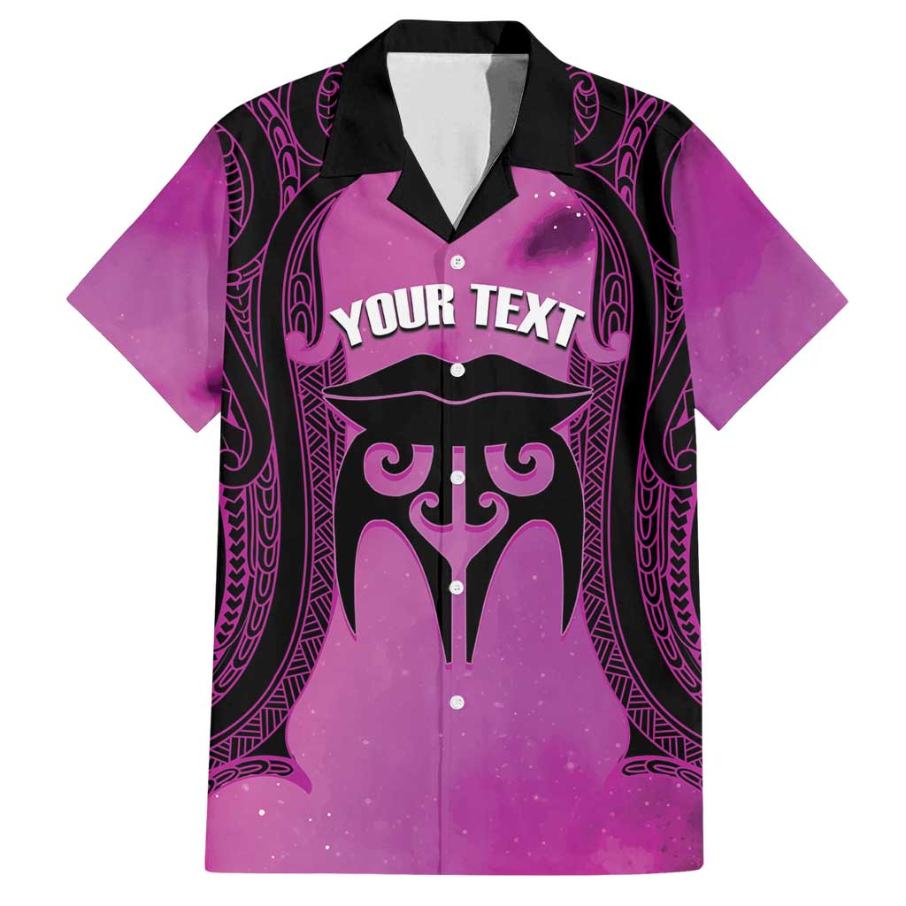 Personalised Moko Kauae New Zealand Family Matching Tank Maxi Dress and Hawaiian Shirt Maori Chin Tattoo Pink LT14 Dad's Shirt - Short Sleeve Pink - Polynesian Pride